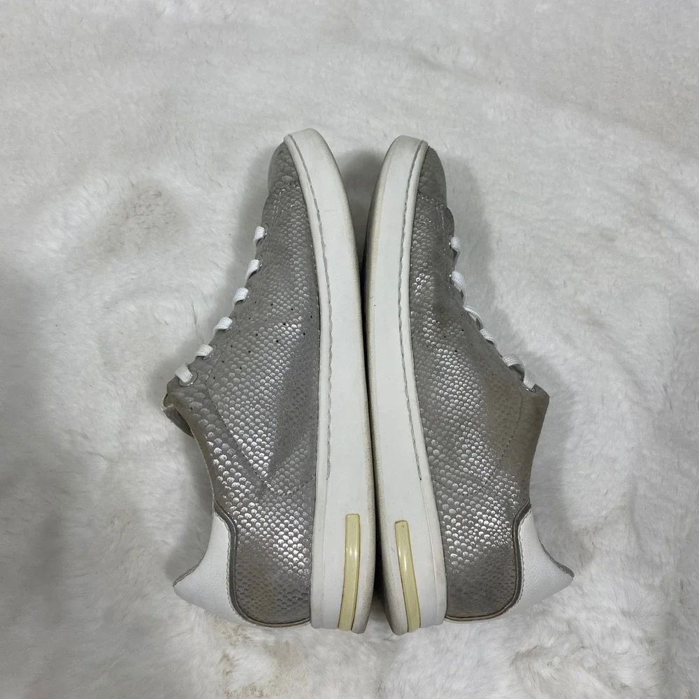 Geox Silver Snake Embossed‎ Leather Fashion Sneakers Casual Shoes Women's 9